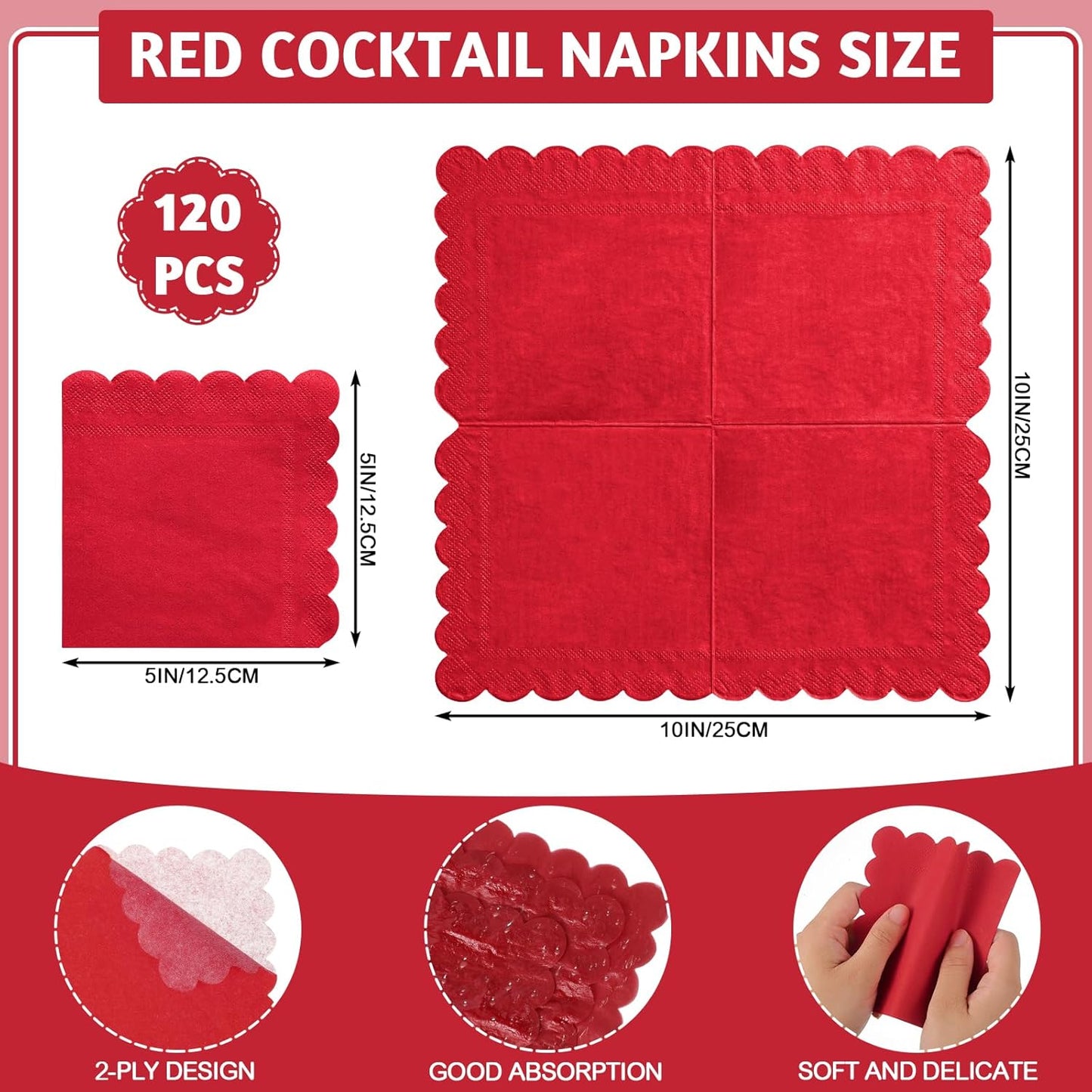 NatNarr 120 Pcs Cocktail Napkins Pink Mothers Day Paper Napkins Light Pink Dessert Beverage Napkin Cute Scalloped Party Napkin for Baby Bridal Shower, Birthday, 5 x 5 Inch