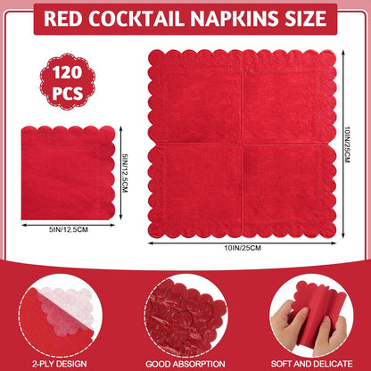 NatNarr 120 Pcs Cocktail Napkins Pink Mothers Day Paper Napkins Light Pink Dessert Beverage Napkin Cute Scalloped Party Napkin for Baby Bridal Shower, Birthday, 5 x 5 Inch