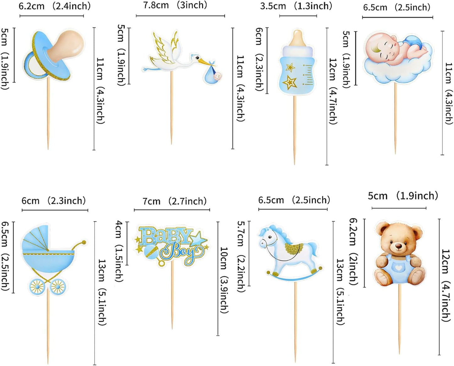 36Pcs Blue Baby Bear Cupcake Toppers Balloon Teddy Bears Cupcake Picks for Blue Baby Shower Gender Reveal Boys Bearly Birthday Cupcake Decorations We Can Bearly Wait Party Decorations Supplies