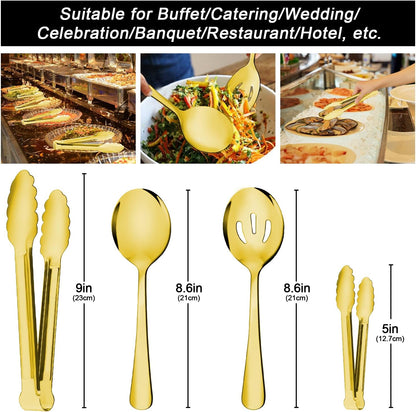 12PCS Stainless Steel Serving Utensils Sets - Large Serving Spoons,Slotted Spoons,Serving Tongs,Appetizer Tongs,Utensills Sets for Buffet Catering Banquet Party (Silver)