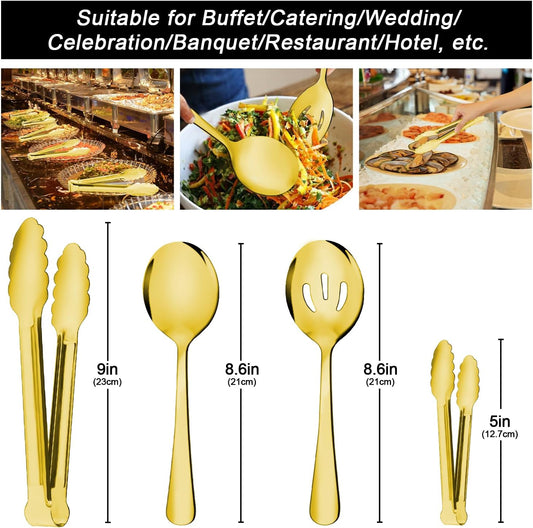 12PCS Stainless Steel Serving Utensils Sets - Large Serving Spoons,Slotted Spoons,Serving Tongs,Appetizer Tongs,Utensills Sets for Buffet Catering Banquet Party (Silver)