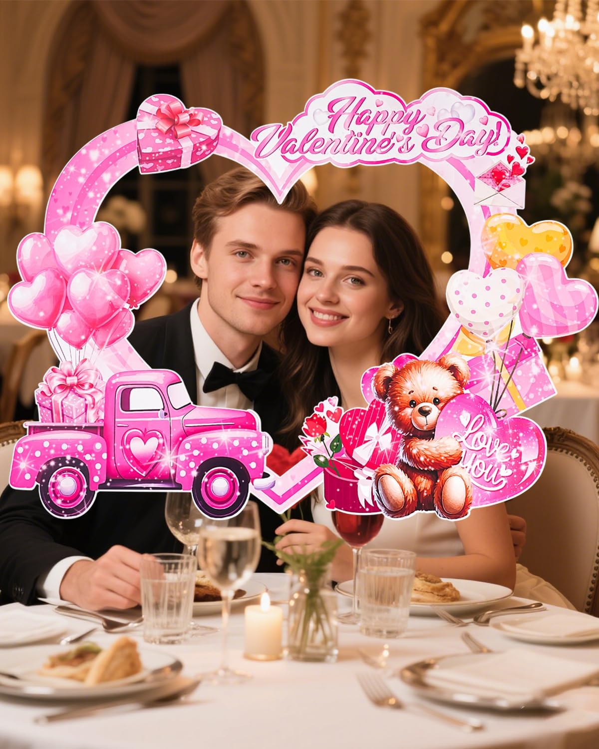 Valentine's Day Photo Booth Frame,Handheld Selfie Photo Booth Props for Parties, Family Photos, Wedding, Holiday, Valentine's Day Party Decorations