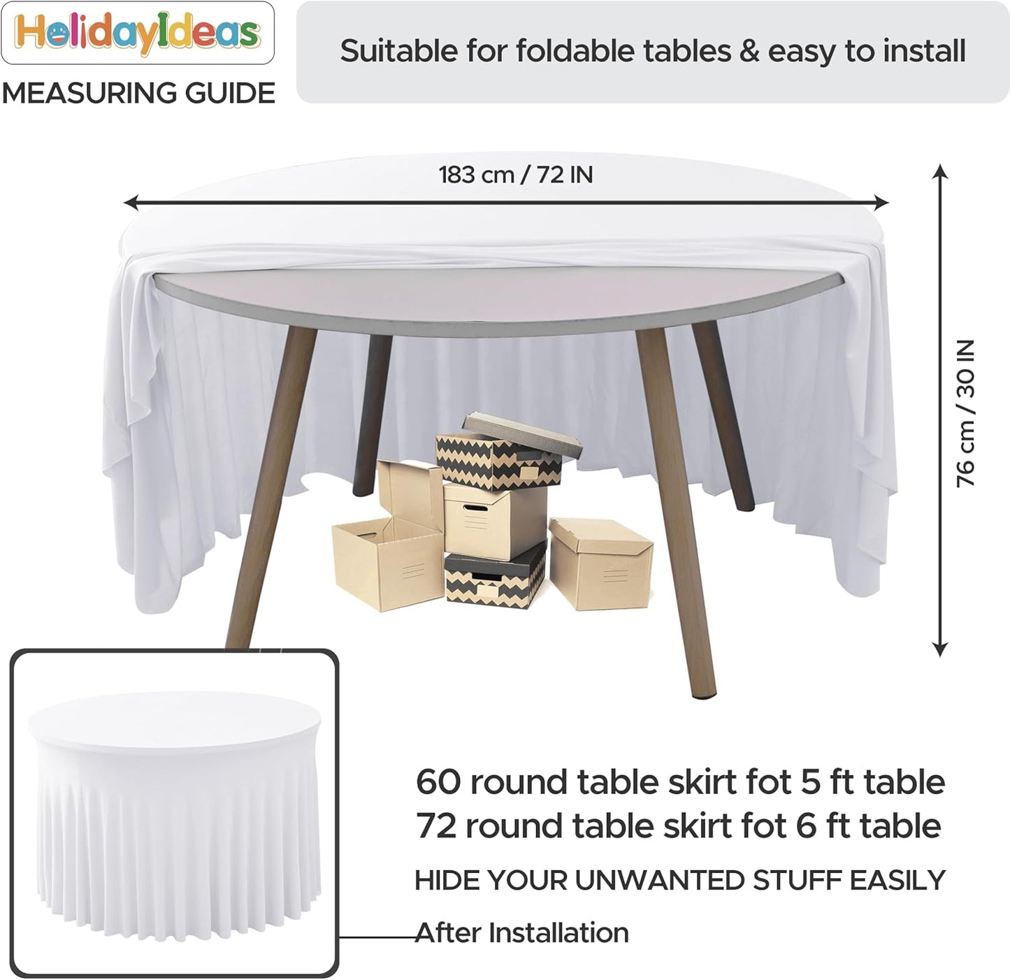 HolidayIdeas 2 Pack Spandex Table Skirt for 6 Ft Rectangle Tables, Black Fitted Stretch Tablecloth 30 x 72 Inch, Wrinkle Resistant Ruffle Design for Wedding Banquets, Trade Shows, Parties