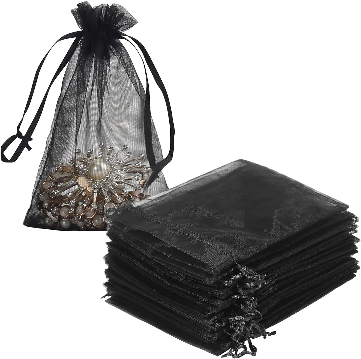 HRX Package 100pcs White Organza Bags, 4x6 inch Mesh Bags Drawstring Gift Bags Jewelry Pouches for Candy Wedding Favors Christmas