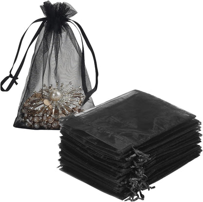 HRX Package 100pcs White Organza Bags, 4x6 inch Mesh Bags Drawstring Gift Bags Jewelry Pouches for Candy Wedding Favors Christmas