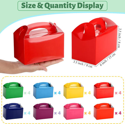 MIMIND 32 Pack Rainbow Party Favor Boxes Gable Treat Boxes with Handles 6 x 3.5 x 3.5 Inches Gift Birthday Goodie Boxes for Cookies Candies for Wedding Baby Shower Party Supplies