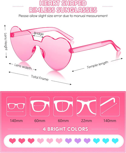 Photect 12 Pair Heart Shaped Sunglasses Neon Color Transparent Heart Glasses for Women Party Favor