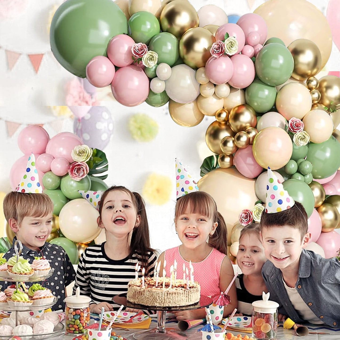 Pink Gold White Balloon Arch Kit - 144 PCs Pastel Light Pink and Beige Sand White Gold Chrome Balloons for Mothers Day Girls Women Birthday Bridal Shower Engagement Wedding Party Decorations