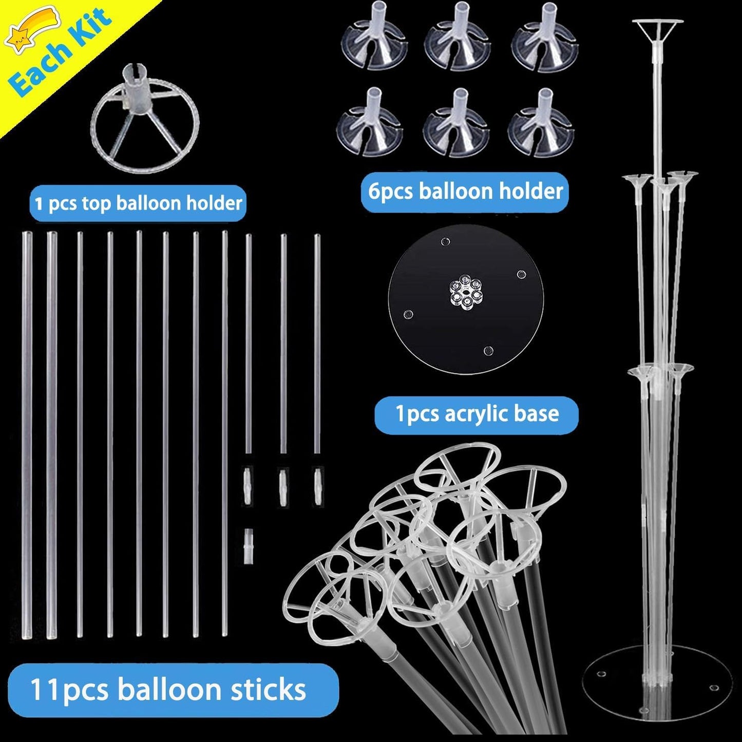 8 Pack Balloon Stand Kits, Fenxyo Balloon Sticks Holder with Base for Table Graduation Birthday, Balloon Sticks Holder for Wedding Birthday Party Decoration