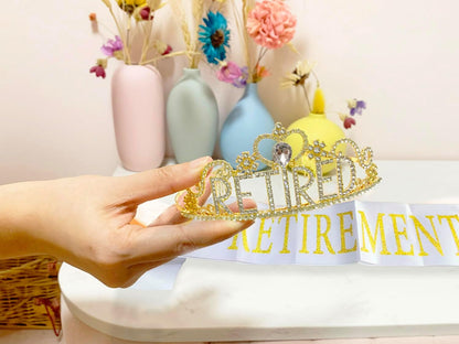 JETKONG Retirement Party Decorations Retired Tiara/Crown, Retired Sash for Women Retirement Gifts, Retirement Party Supplies, Gifts, Favors (Rose Gold)
