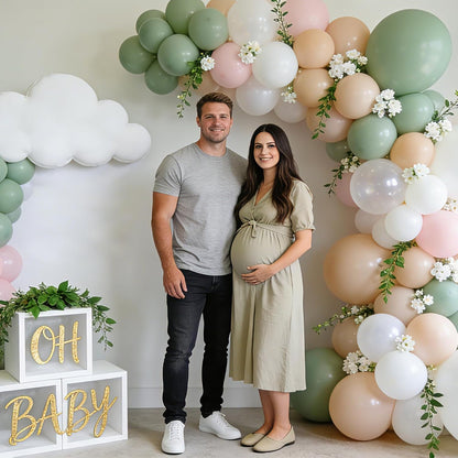 Pink Gold White Balloon Arch Kit - 144 PCs Pastel Light Pink and Beige Sand White Gold Chrome Balloons for Mothers Day Girls Women Birthday Bridal Shower Engagement Wedding Party Decorations