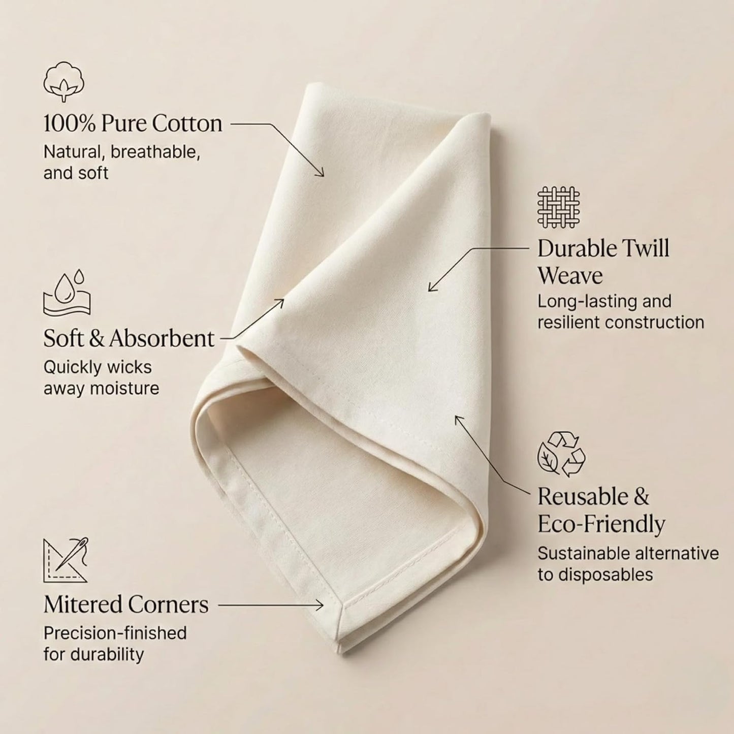 ACCENTHOME Natural Cotton Linen Napkin Set of 12 18x18 inch Dinner Napkins - Washable Soft Premium Hotel Quality Reusable Hemmed Edges Napkins Perfect Table Linens for Family Dinners, Weddings