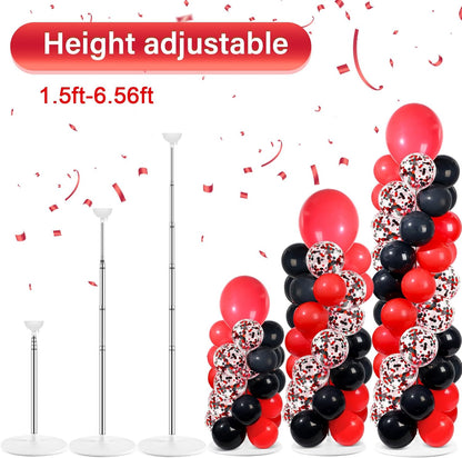 2 Set Black and Gold Balloons Column Stand Kit with 100 Balloons Adjustable Balloon Stand with Bases for Floor Black Gold Confetti Balloon Column Kit for Bridal Shower Valentine Birthday Party Decor