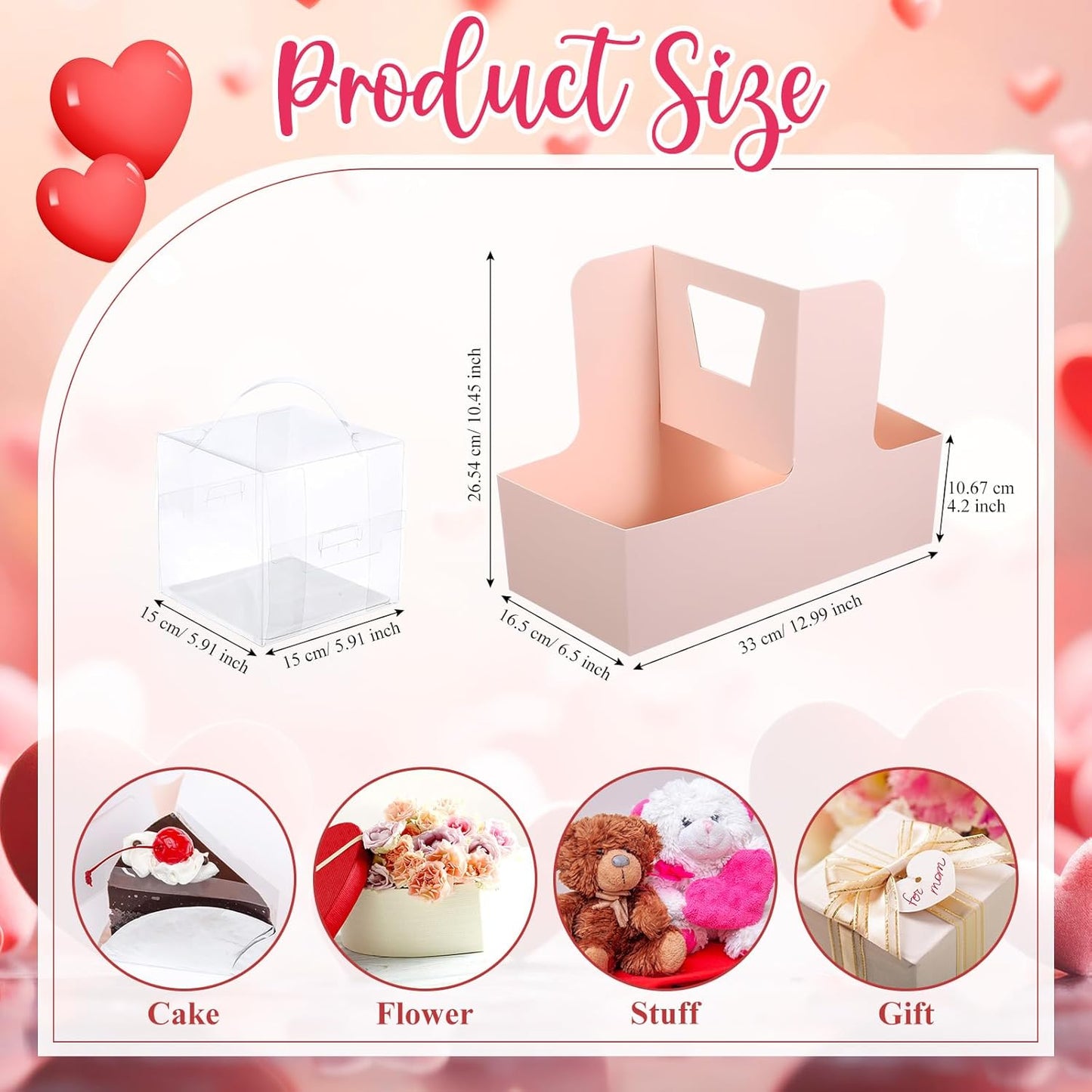 Qinyoung 12 Sets Mother's Day Flower Gift Box Cake Flower Gift Boxes with 12 Pcs Transparent PVC Cake Boxes Mother's Day Box for Teacher,Mom Wedding, Birthday Party(White,Classic,Blank)