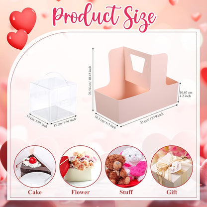Qinyoung 12 Sets Mother's Day Flower Gift Box Cake Flower Gift Boxes with 12 Pcs Transparent PVC Cake Boxes Mother's Day Box for Teacher,Mom Wedding, Birthday Party(White,Classic,Blank)