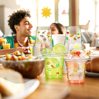 50 Pack Mexican Fiesta Cups 14 oz Clear Plastic Disposable Mug Bulk Cinco De Mayo Party Supplies for Fiesta Taco Birthday Party Decorations