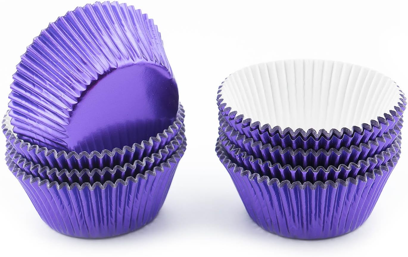 Gifbera White Metallic Foil Cupcake Liners Standard Size Baking Cups, 200-Count