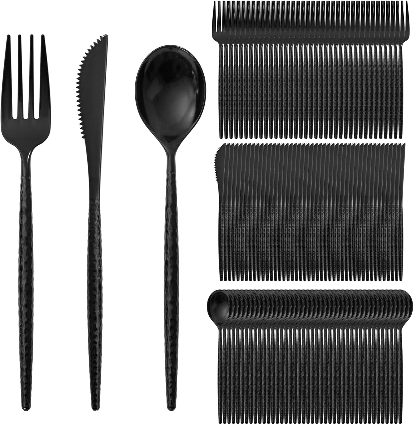 Supernal 360pcs Silver Plastic Cutlery,Elegant Plastic Silverware,Silver Hammed Silverware,Disposable Flatware,Include 120 Forks,120 Knvies,120 Spoons,Perfect for Birthday,Party,Wedding