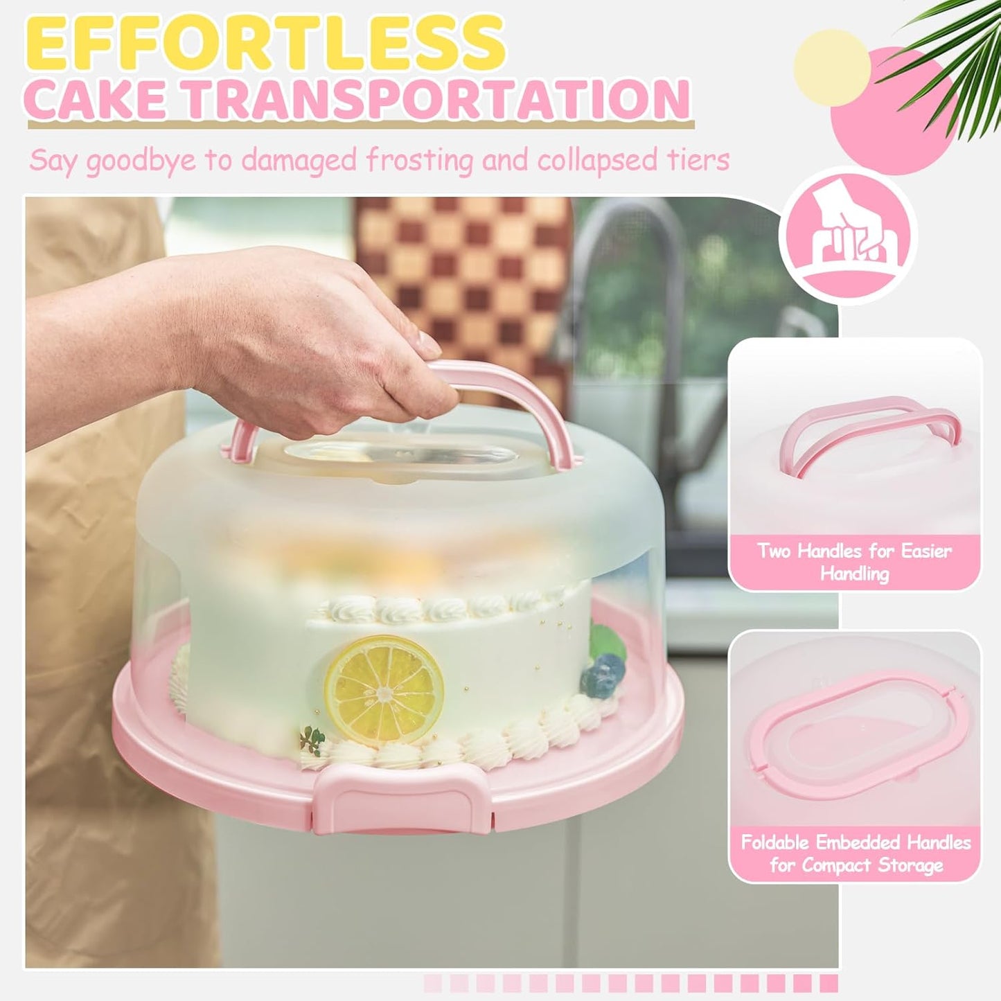 Cake Carrier with Lid and Handle, Ohuhu BPA-Free Cake Containers Cake Holder for 10 inch Cake with 2 Handle Cupcake Carrier - Plastic Cover Two Sided Base for Transport Pie Nut Fruit Mothers Day Gifts