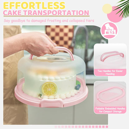 Cake Carrier with Lid and Handle, Ohuhu BPA-Free Cake Containers Cake Holder for 10 inch Cake with 2 Handle Cupcake Carrier - Plastic Cover Two Sided Base for Transport Pie Nut Fruit Mothers Day Gifts