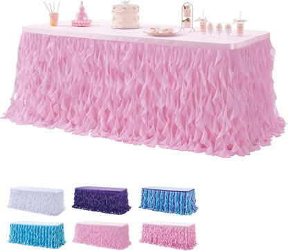 leegleri 6FT Tulle Ruffle Curly Willow Table Skirt for Rectangle or Round Tables, Under The Sea Ocean Blue Baby Shark Themed Tutu Table Skirt for Baby Shower, Birthday Party