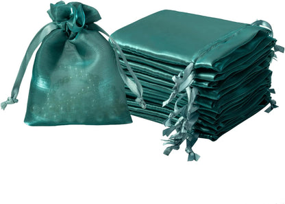 QIANF 20 Pcs Peacock Blue Small Organza Bags 3X4 inch for Wedding Favors with Drawstring, Mini Mesh Gift Bags Jewelry Pouch for Candy Bridal Shower Party Favor Baby Shower Christmas