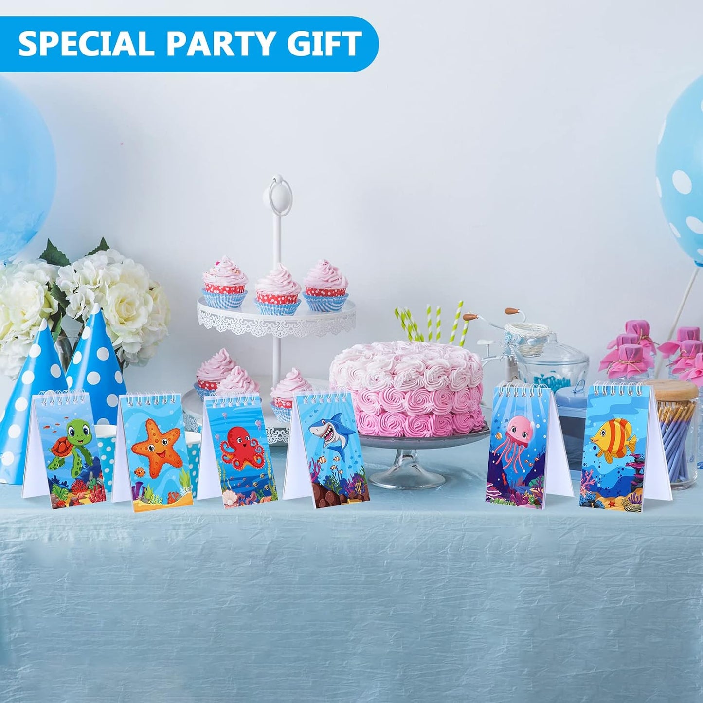 Dianelhall 24 Pcs Under The Sea Party Favors Mini Ocean Animal Notepads Notebooks Gifts Small Journals for End of Year Graduation Kindergarten Preschool Gifts Ocean Sea Birthday Party Supplies