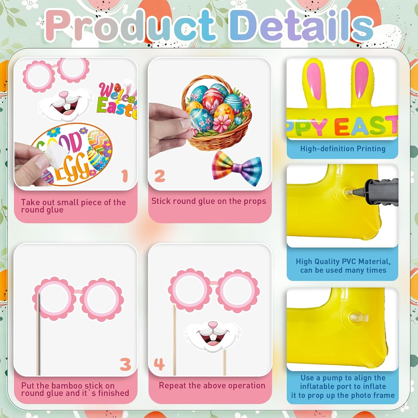 Hawaiian Photo Booth Props & Inflatable Frame, 30Pcs Luau Photobooth Props with Large Inflatable Inflatable Selfie Picture Frame for Summer Tropical Aloha Luau Party Selfie Supplies