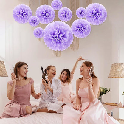 Tissue Paper Pom Poms, Pink Tissue Paper Flowers, Hanging Flower Balls for Weddings Fiesta Parties Birthday Baby Showers Classroom Bridal Shower Decoration (18Piece Set-6/10/12/14Inch)