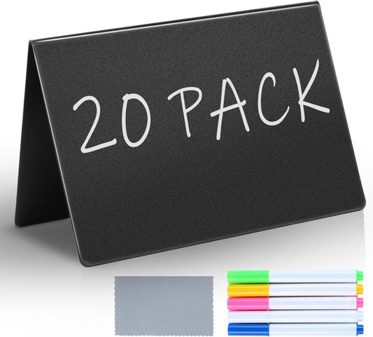 20Pcs Food Labels for Party Buffet, 4"x3" Mini Chalkboard Signs for Food Display with 5 Markers, Reusable Food Signs for Buffet, Food Tag Name Card for Wedding, Birthday, Bakery & Catering Display