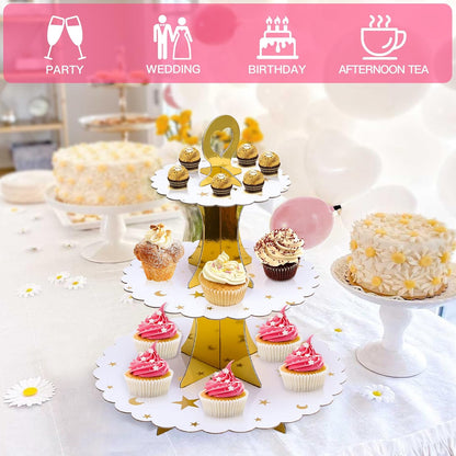 Soleebee 3-Tier Cupcake Stand, Cardboard Cupcake Tower, Dessert Cup Cake Stand Tower for Birthday Wedding Party Decoration, Cupcake Tier Stand 1 Set (Black)