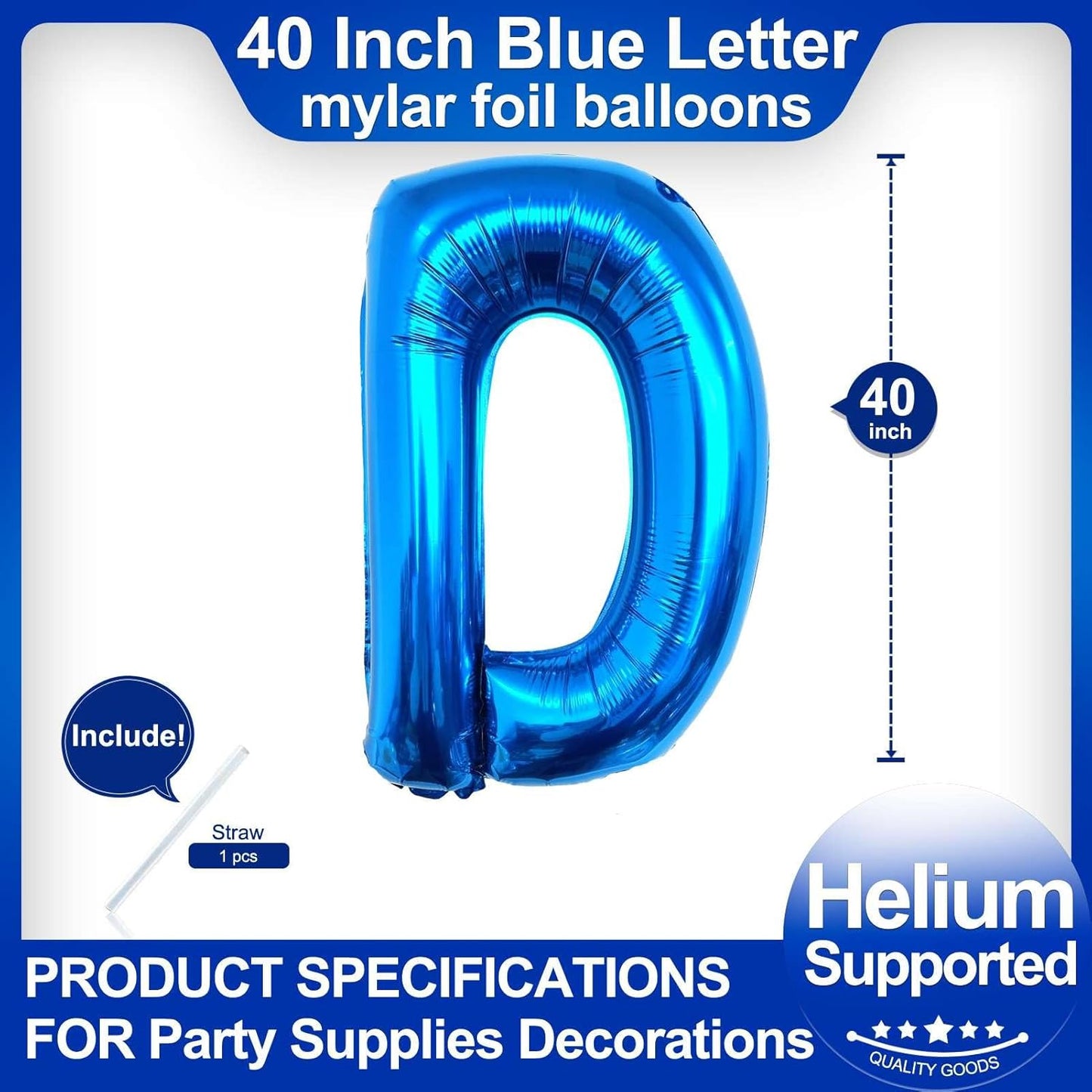 40 Inch Blue Letter A Balloons, DIY Phrase Foil Alphabet Letter A Balloons DIY Word A Banner for Birthday Anniversary Celebration Graduation Party Supplies Decoration