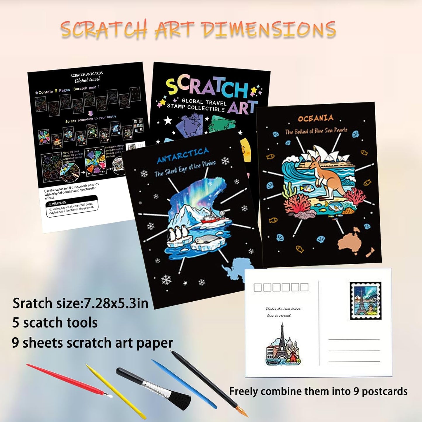 Scratch Art Bookmarks Kit, 24 Sheet Paper with Scratching Tools for DIY Party Favors, Christmas Stocking Stuffers