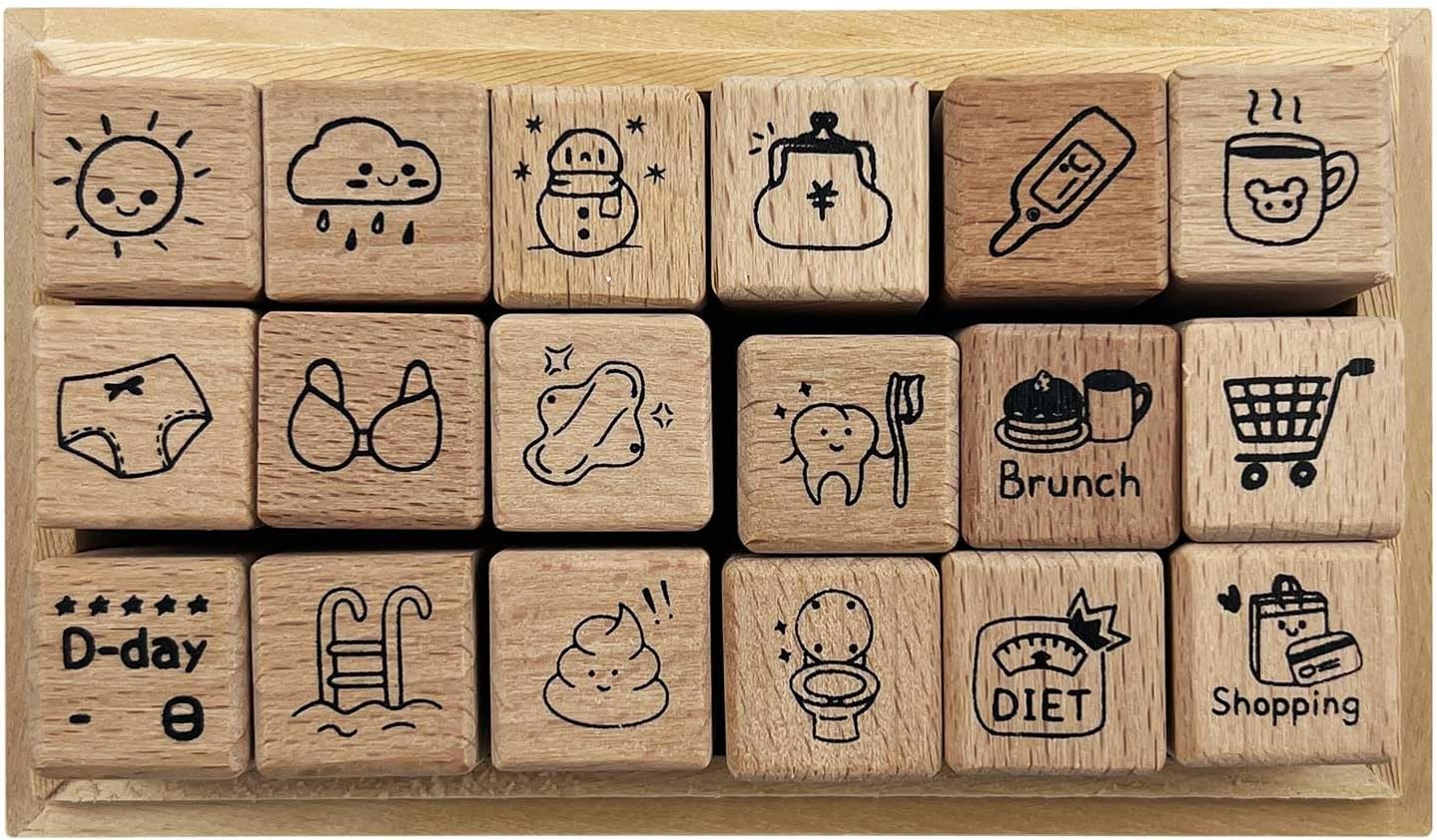 25pcs Mood Expression Wooden Rubber Stamps Kit, Cute Small Emoticon Theme Stamps for Decorative Diary Planner DIY Craft Scrapbook Card Making Letters Journal