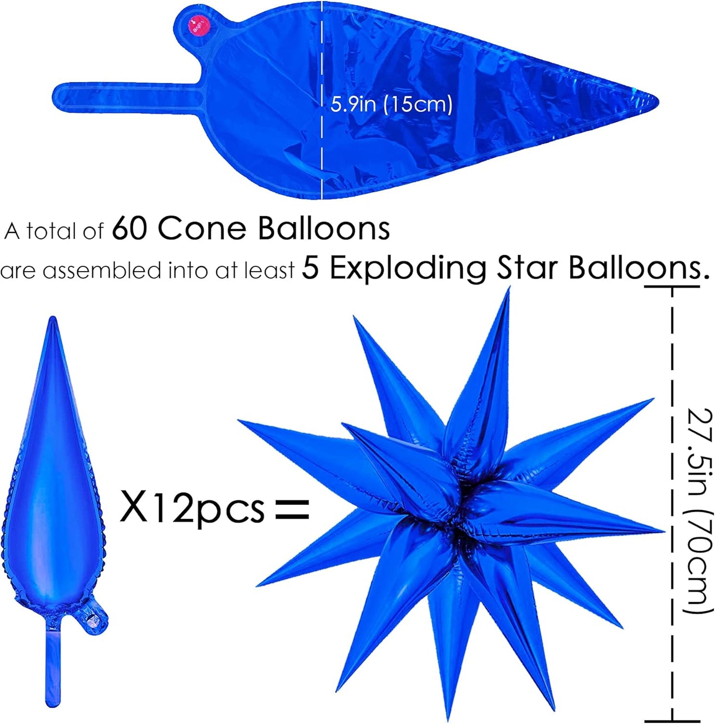 ZAKVOOR 60 Pcs Star Balloons 12 Spike Foil Explosion Party Decoration Balloons for Christmas New Year Eve Birthday (Silver)