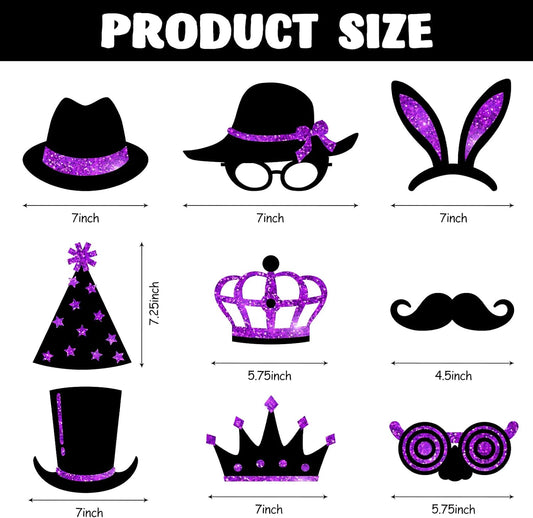 Zonon 24 Pcs Funny Photo Booth Props Class of 2026 Graduation Birthday Wedding Family Class Reunion Prom Disco Party Celebration Decoration Supplies Mix of Hats, Lipstick, Tie(Blue and Black)