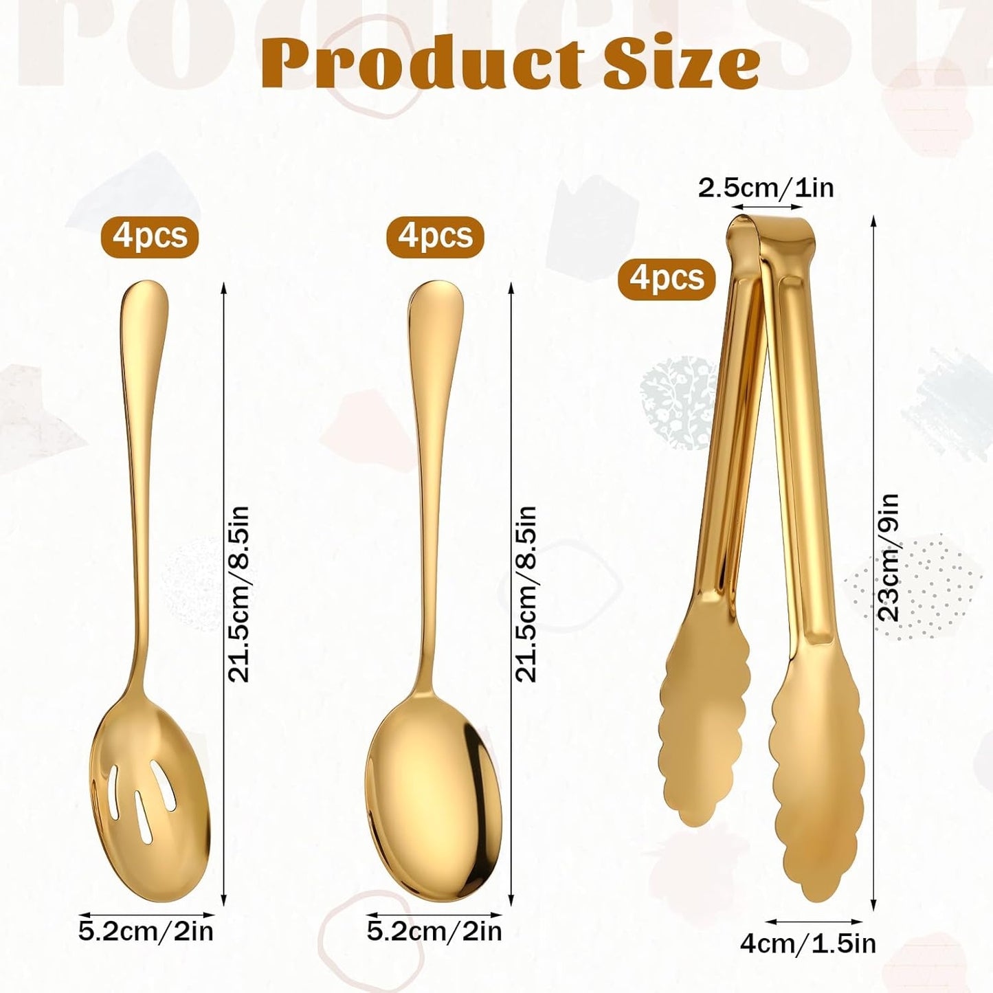 12 PCS Gold Stainless Steel Serving Utensils, Large Serving Spoons Slotted Spoons Servings Tongs Appetizer Tongs Polished Gold Servings Utensils Set for Buffet Catering Banquet Party