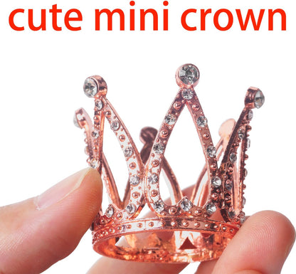 2Pcs Mini Infant Crown Baby Princess Tiara Cake Topper Crystal Rhinestone Small Gold Cupcake Crown for Newborn Photo Prop Royal Prince Themed Birthday Wedding Christmas Party Decorations