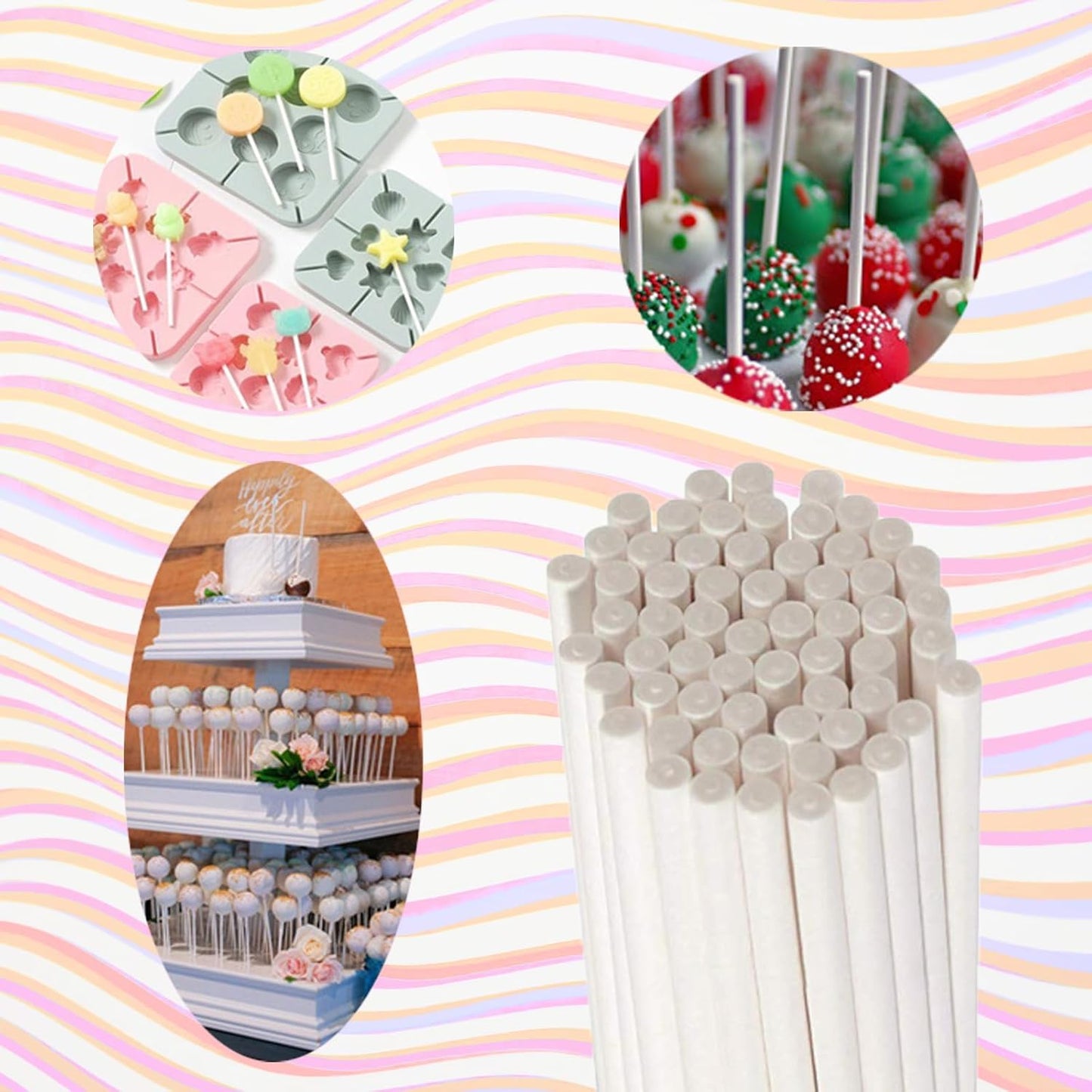 Lollipop Cake Pop Treat Bag Kit, Including 100Pcs Cake Pop Sticks, 100Pcs Parcel Bags, 100Pcs Twist Ties and 1 Cake Pop Mold, Cake Pop Maker Tools for Lollipops, Candies, Chocolates, Cookies