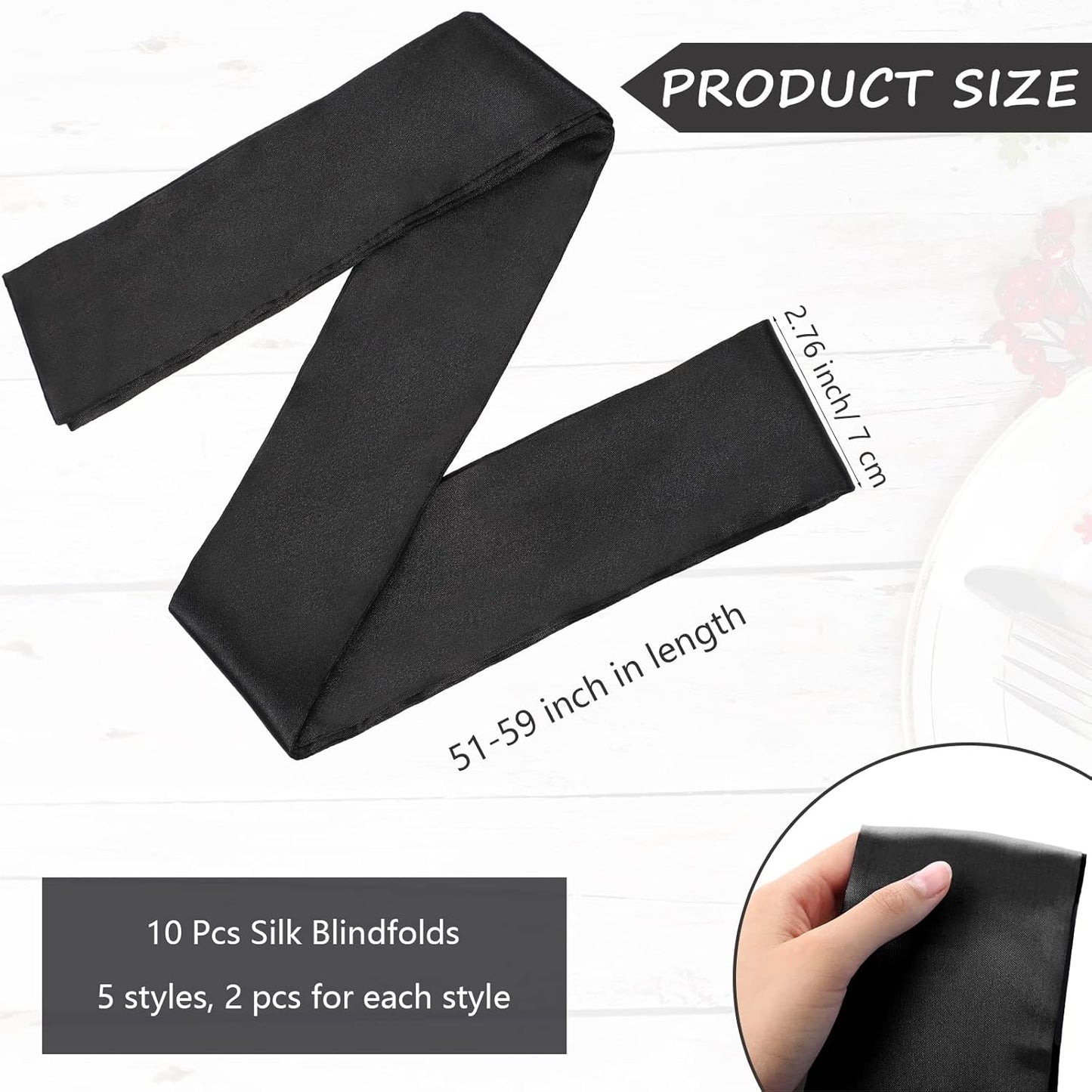 Coume 10 Pcs Satin Eye Mask Blindfold, 150 Cm/ 59 Inch Silk Blindfolds Sleeping Face Cover Blindfold Tie for Party Games, Black Rose Red Purple Pink