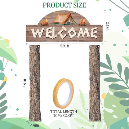 Peryiter 3 Pcs Camping Themed Party Decorations Banner Welcome Porch Sign with 1 Double Sided Tape for Summer Camp Birthday Hawaii Baby Shower Themed Party Activity Decor door (Forest Style)