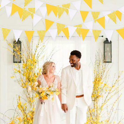 32Ft Dusty Blue Party Decorations Retro Blue Gingham Triangle Banner Flag Pennant Fabric Garland Streamers for Nautical Wedding Birthday Ahoy Achor Bridal Baby Shower Under The Sea Decor Supplies