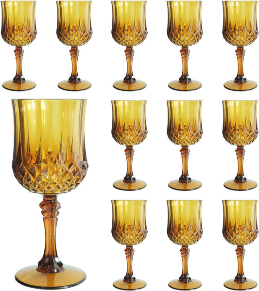 Plastic Wine Glasses, Plastic Goblets Vintage Style Cordial Unbreakable Drinking Glasses, Reusable Drinkware for Wedding Reception, Grand Event Party Supplies,Mother's Day(48, Transparent)
