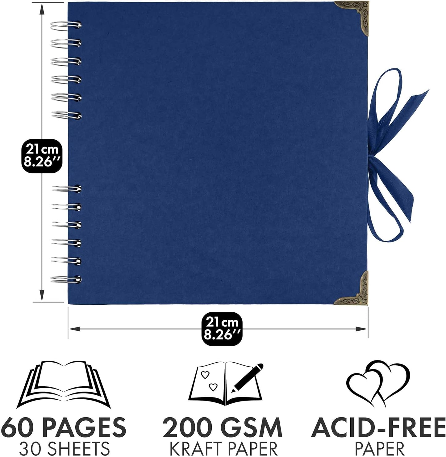 Bstorify Scrapbook Album 60 Pages (8 x 8 Inch) Brown Thick 200gsm Kraft Paper, Photo Album Scrapbook, Memory Book - Ideal for Your Scrapbooking Albums Art & Craft Projects