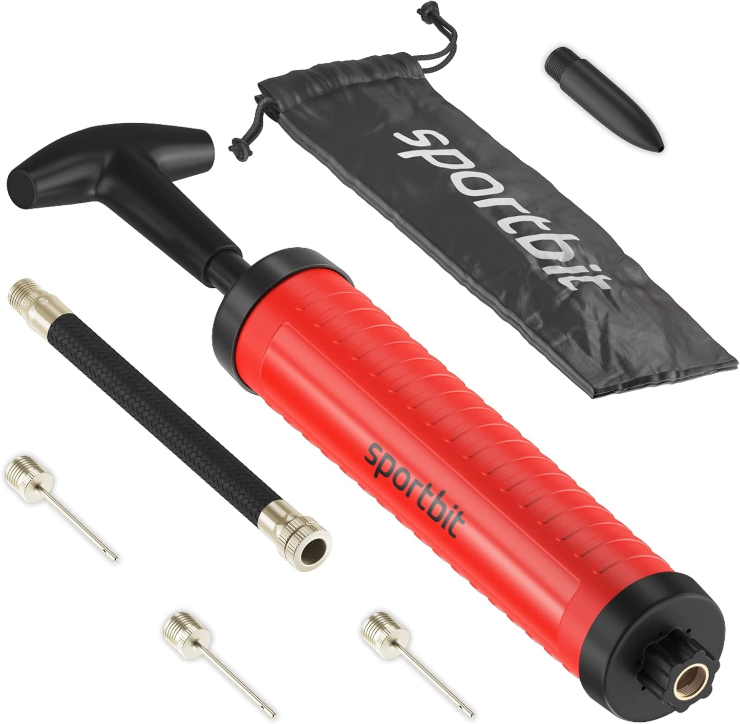 SPORTBIT Ball Pump for Sports Balls - Push & Pull Inflating System - Hand Pump for All Exercise Balls - Volleyball Pump, Basketball Inflator, Football & Soccer Ball Air Pump