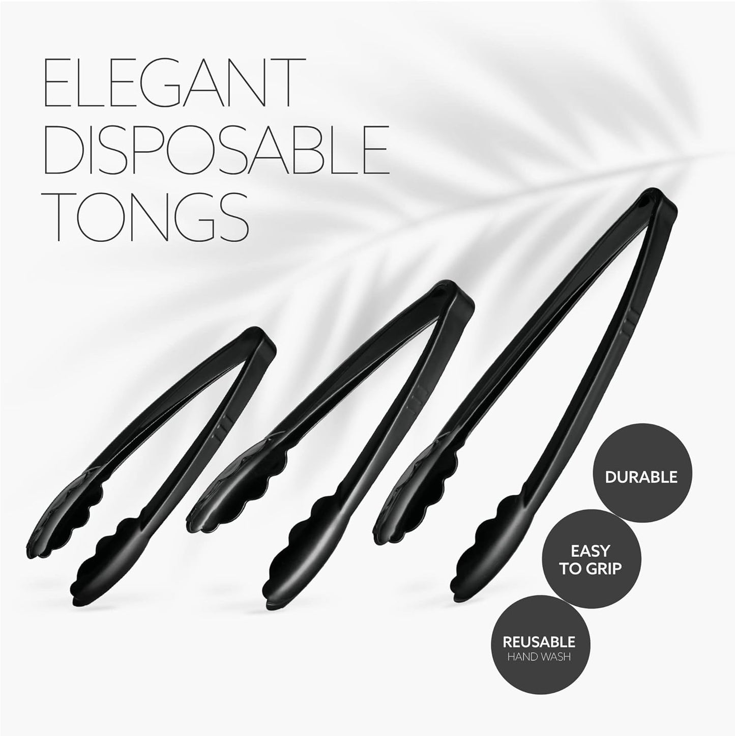 [Black Tongs 7.5'' Inches] Plasticpro 7.5'' Serving Tongs Heavy Duty Reusable Kitchen and BBQ Black Serving Tong for party's, Caterings, Events, Buffet, Weddings, And every Day use Pack of 12
