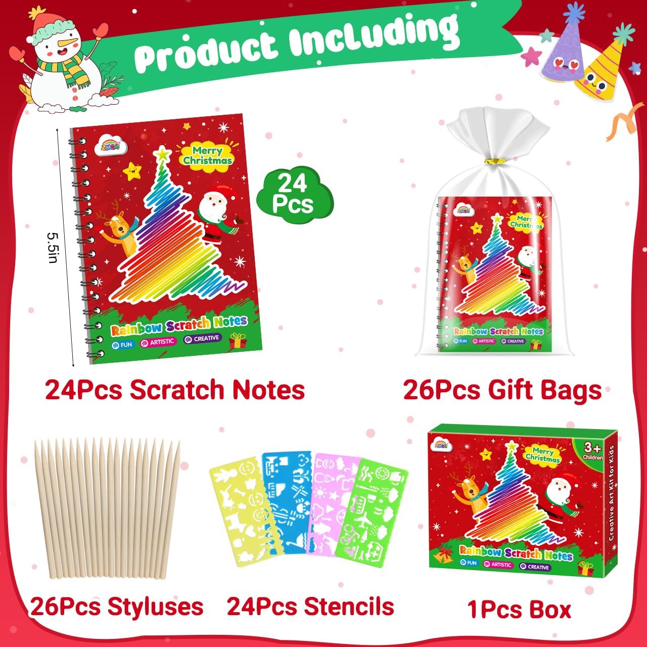 ZMLM 24 Pack Scratch Art Party Favors: Birthday Party Favors for Kids 4-8, Bulk Rainbow Scratch Notebook Paper Pads, Goodie Bags Stuffers Girls Boys Classroom Gifts Crafts Toys