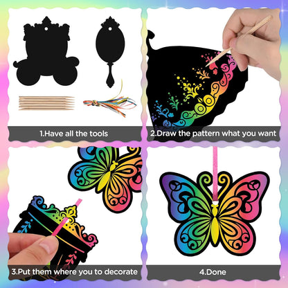 80 Pcs Princess Scratch Cards Colorful Rainbow Princess Scratch Paper Art with Wooden Stylus for Birthday Party Classroom DIY Activities