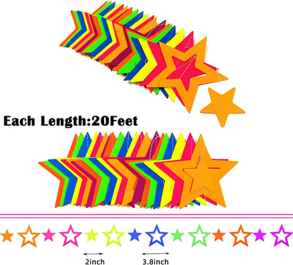 56 Pieces Rainbow Hanging Swirl Decorations Neon Swirl Streamers UV Neon Garland Ceiling Decorations Glow in The Dark Neon Party Supplies and Decorations Black Light Party Kit for Birthday Wedding