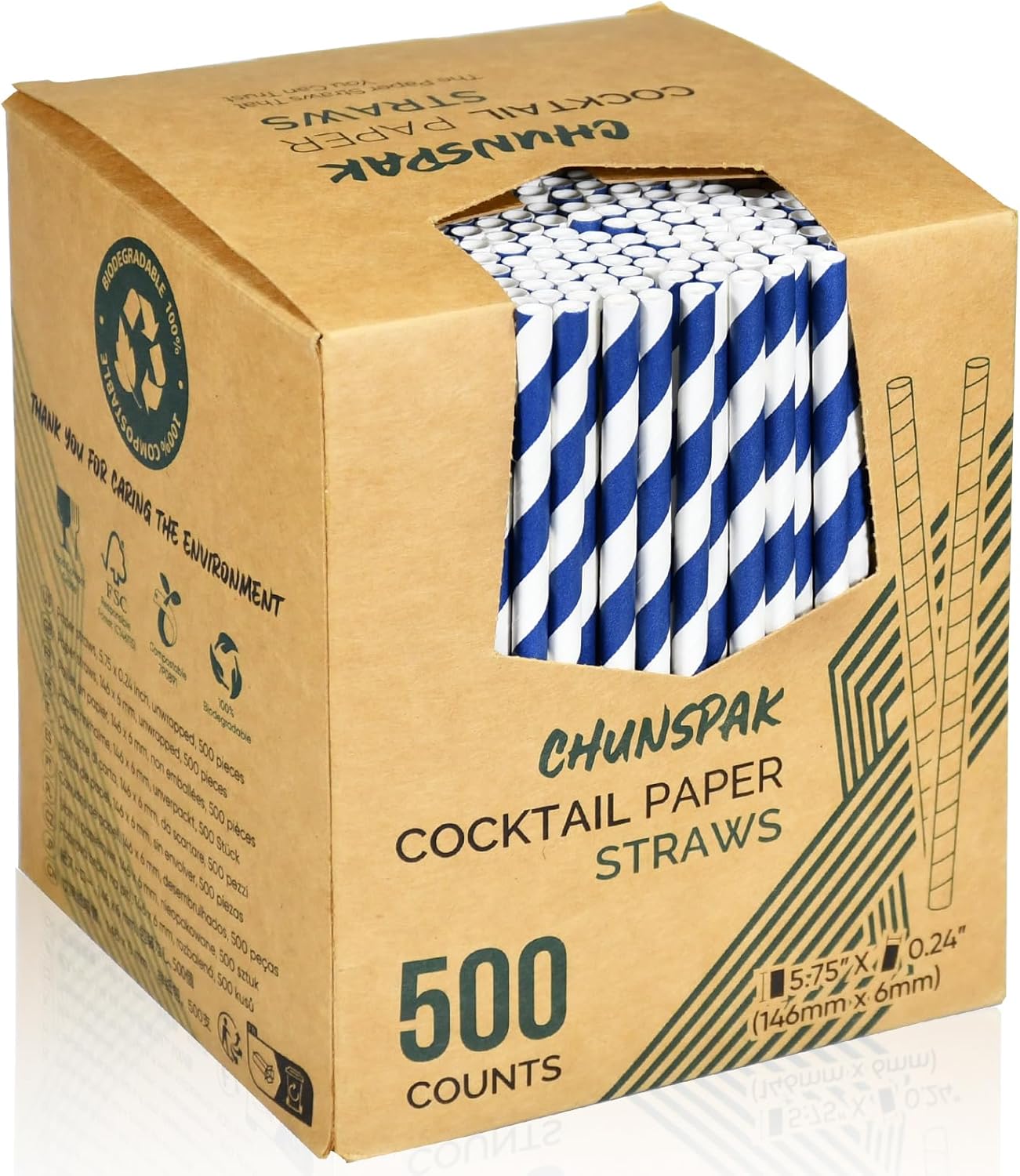 5.75 inch Orange Paper Cocktail Straws, Short Disposable Drinking Straws 500 Counts, Unwrapped - Compostable